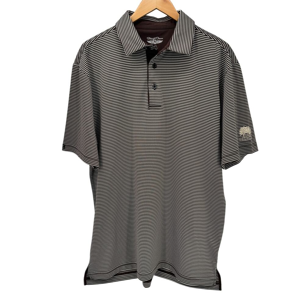 Straight Down Polo‎ Shirt Mens Large Brown Stripe BELFAIR GOLF Logo Short Sleeve